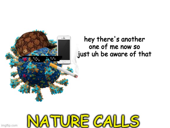 nature calls | hey there's another one of me now so just uh be aware of that; NATURE CALLS | image tagged in blank white template,this is bad,i'm sorry | made w/ Imgflip meme maker