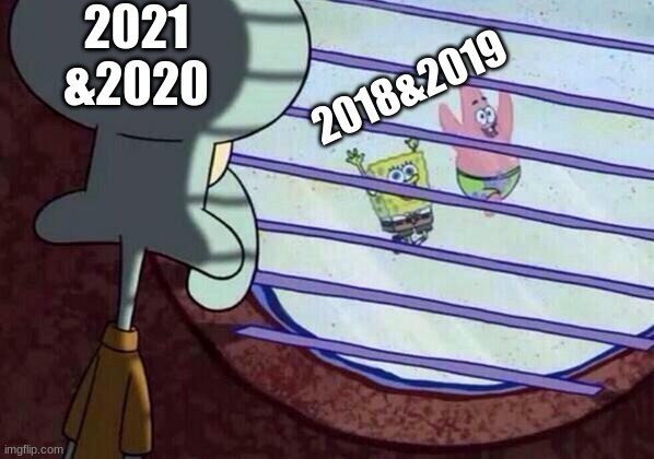 i have no good tile | 2021 &2020; 2018&2019 | image tagged in squidward window | made w/ Imgflip meme maker