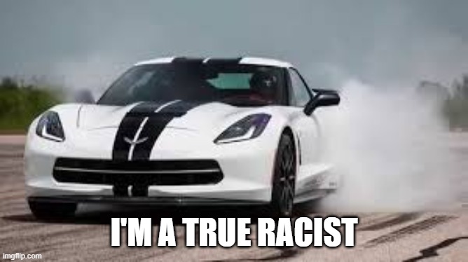 race car | I'M A TRUE RACIST | image tagged in race car | made w/ Imgflip meme maker