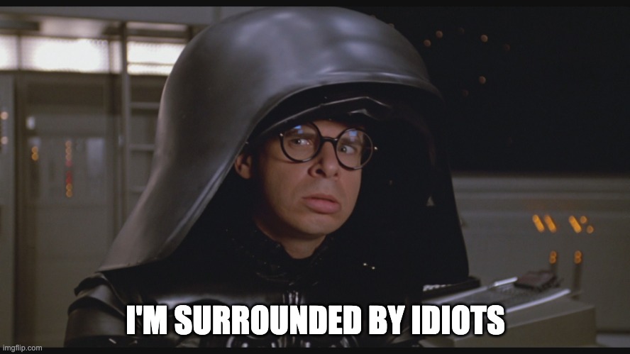 I'm surrounded by idiots | I'M SURROUNDED BY IDIOTS | image tagged in space balls the mene | made w/ Imgflip meme maker