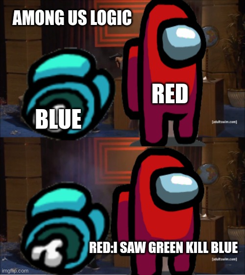 among us logic | AMONG US LOGIC; RED; BLUE; RED:I SAW GREEN KILL BLUE | image tagged in memes,who killed hannibal | made w/ Imgflip meme maker