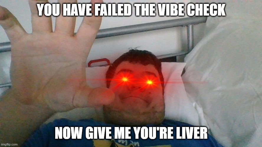 vibe fail | YOU HAVE FAILED THE VIBE CHECK; NOW GIVE ME YOU'RE LIVER | image tagged in funny memes | made w/ Imgflip meme maker