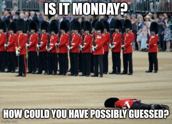 Monday | IS IT MONDAY? HOW COULD YOU HAVE POSSIBLY GUESSED? | image tagged in monday | made w/ Imgflip meme maker