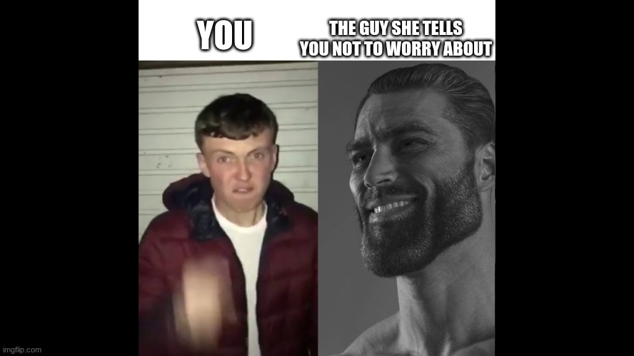 Chad vs average fan | THE GUY SHE TELLS YOU NOT TO WORRY ABOUT; YOU | image tagged in chad vs average fan | made w/ Imgflip meme maker