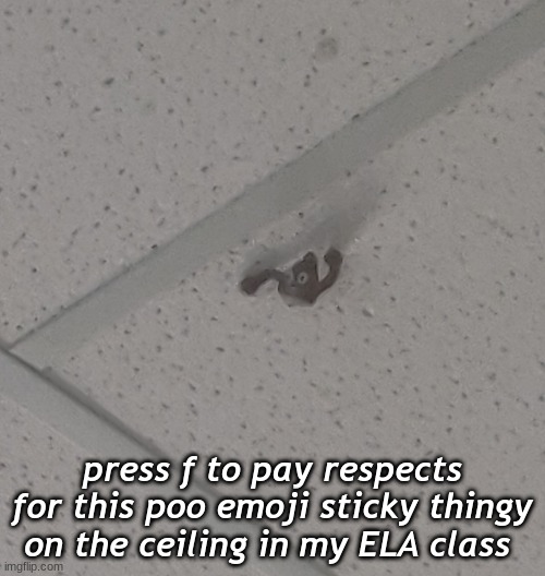 why lol | press f to pay respects for this poo emoji sticky thingy on the ceiling in my ELA class | image tagged in poo | made w/ Imgflip meme maker