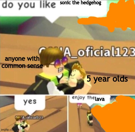 Enjoy The River | sonic the hedgehog; anyone with common sense; 5 year olds; lava | image tagged in enjoy the river,sonic,sonic the hedgehog,gaming | made w/ Imgflip meme maker