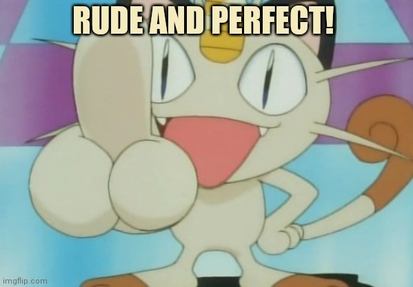 Meowth Dickhand | RUDE AND PERFECT! | image tagged in meowth dickhand | made w/ Imgflip meme maker