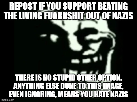 Attempt at resistance will lead to execution by the Israeli government. | REPOST IF YOU SUPPORT BEATING THE LIVING FUARKSHIT OUT OF NAZIS; THERE IS NO STUPID OTHER OPTION, ANYTHING ELSE DONE TO THIS IMAGE, EVEN IGNORING, MEANS YOU HATE NAZIS | image tagged in trollge | made w/ Imgflip meme maker