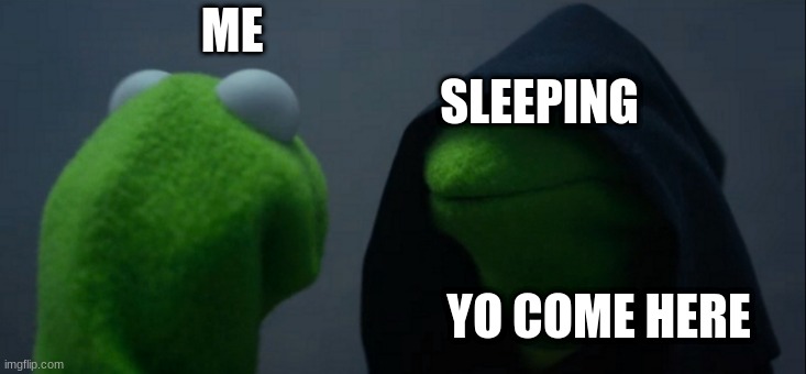 Evil Kermit Meme | ME; SLEEPING; YO COME HERE | image tagged in memes,evil kermit | made w/ Imgflip meme maker