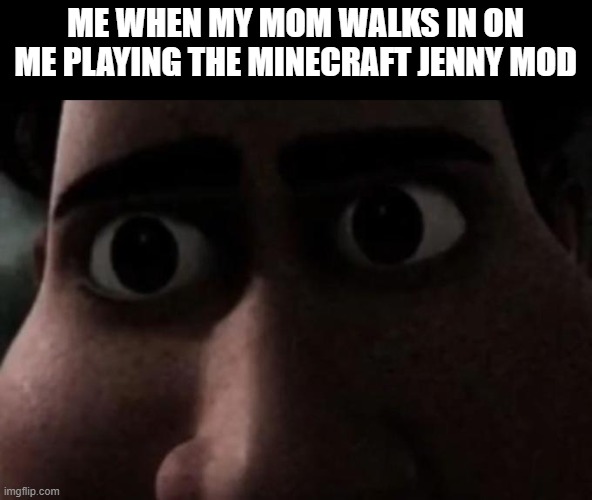 oh no... | ME WHEN MY MOM WALKS IN ON ME PLAYING THE MINECRAFT JENNY MOD | image tagged in titan stare | made w/ Imgflip meme maker