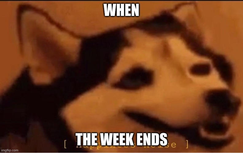 happines noise |  WHEN; THE WEEK ENDS | image tagged in happines noise | made w/ Imgflip meme maker