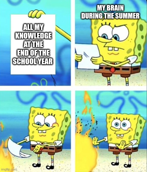 Spongebob yeet | MY BRAIN DURING THE SUMMER; ALL MY KNOWLEDGE AT THE END OF THE SCHOOL YEAR | image tagged in school | made w/ Imgflip meme maker