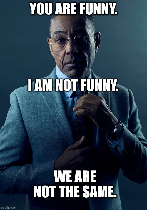 We are not the same. | YOU ARE FUNNY. I AM NOT FUNNY. WE ARE NOT THE SAME. | image tagged in we are not the same | made w/ Imgflip meme maker