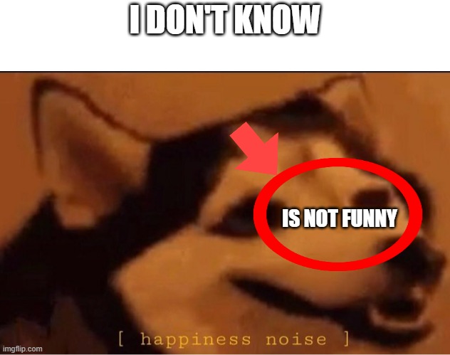 happines noise | I DON'T KNOW; IS NOT FUNNY | image tagged in happines noise | made w/ Imgflip meme maker