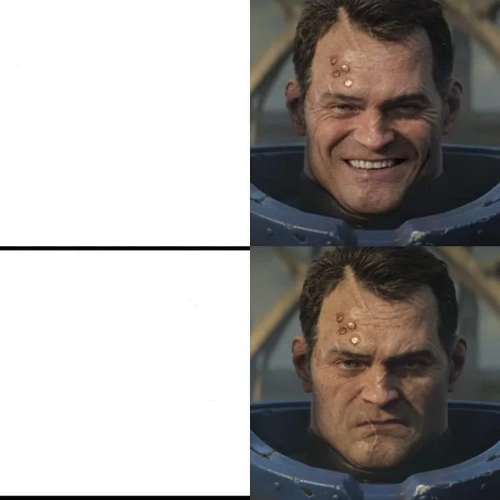 High Quality Happy to grumpy Titus Blank Meme Template
