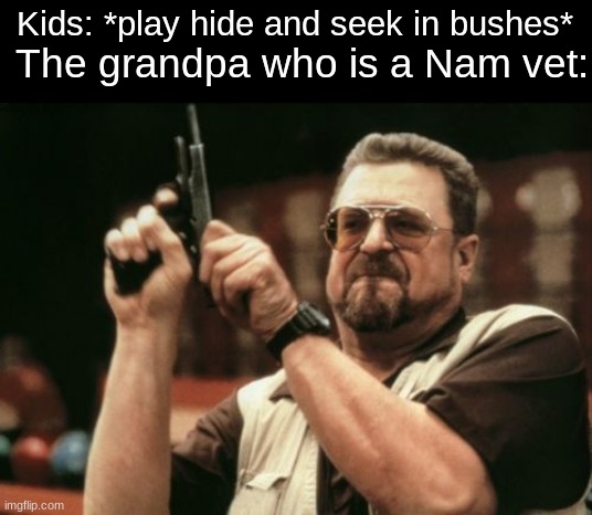 grandpa no |  The grandpa who is a Nam vet:; Kids: *play hide and seek in bushes* | image tagged in memes,am i the only one around here | made w/ Imgflip meme maker