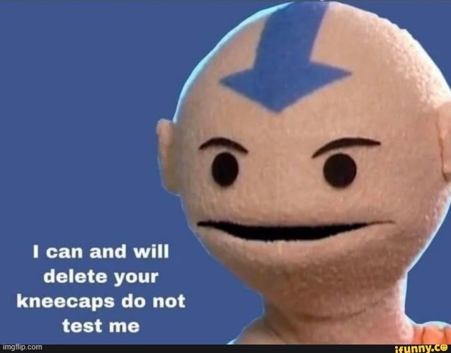 Puppet Aang will delete your knee caps | image tagged in puppet aang will delete your knee caps | made w/ Imgflip meme maker