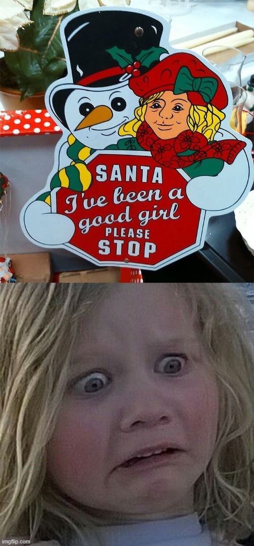 WHAT HAS SANTA BEEN DOING? | image tagged in scared kid,stupid signs,santa claus,christmas | made w/ Imgflip meme maker