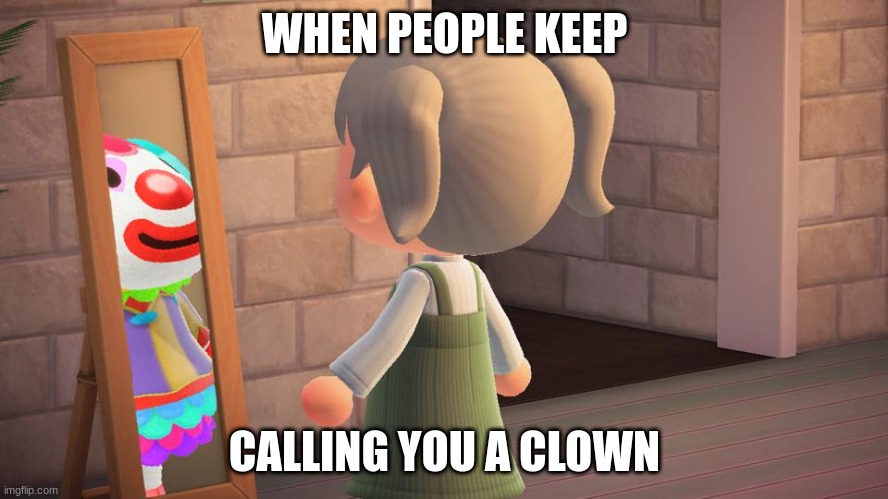 Animal crossing mirror clown | WHEN PEOPLE KEEP; CALLING YOU A CLOWN | image tagged in animal crossing mirror clown | made w/ Imgflip meme maker