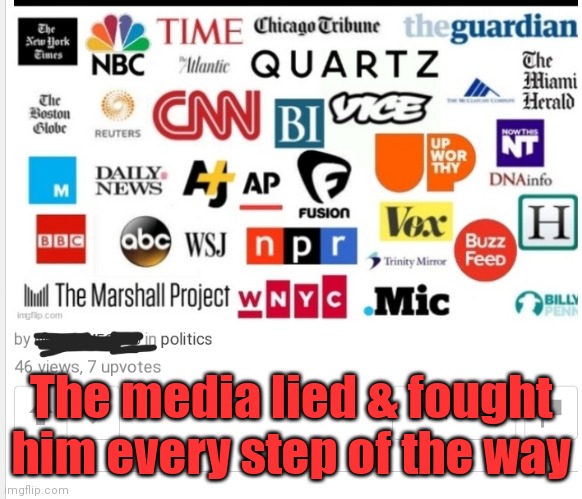 MainStream Media is GUILTY. | The media lied & fought him every step of the way | image tagged in mainstream media is guilty | made w/ Imgflip meme maker