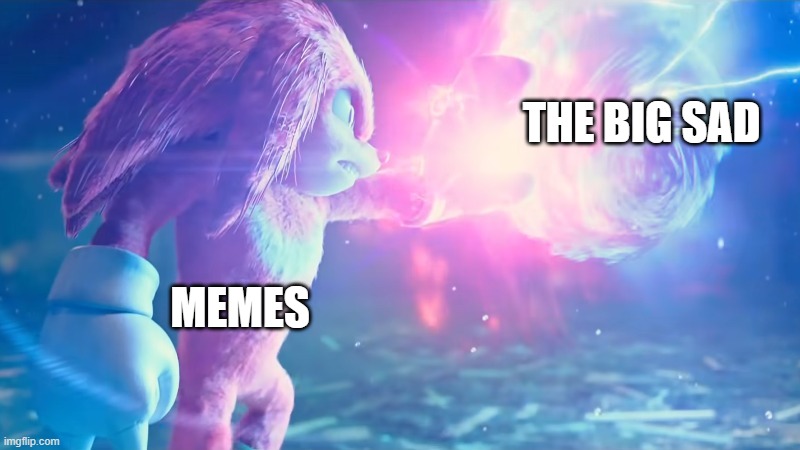 The big sad | THE BIG SAD; MEMES | image tagged in knuckles stops sonic | made w/ Imgflip meme maker
