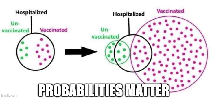 Probabilities matter | PROBABILITIES MATTER | image tagged in covid-19,vaccines,vaccination,covid vaccine,memes,statistics | made w/ Imgflip meme maker