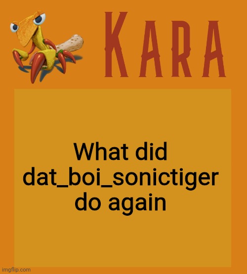 Kara Picantis Temp | What did dat_boi_sonictiger do again | image tagged in kara picantis temp | made w/ Imgflip meme maker