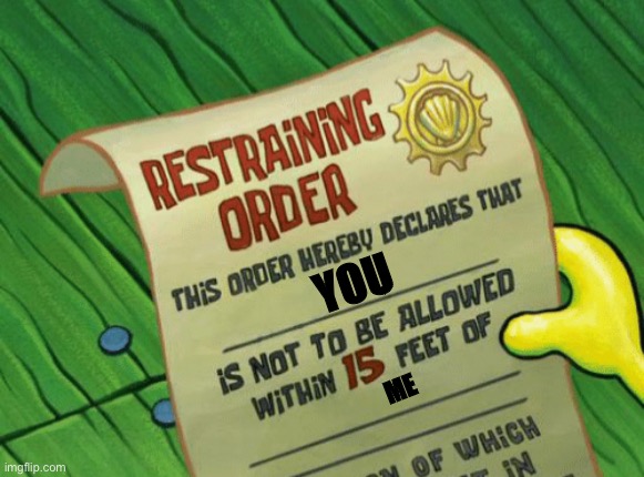 Spongebob restraining order | YOU ME | image tagged in spongebob restraining order | made w/ Imgflip meme maker