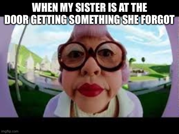Babysitter in Cat in the hat | WHEN MY SISTER IS AT THE DOOR GETTING SOMETHING SHE FORGOT | image tagged in babysitter in cat in the hat | made w/ Imgflip meme maker