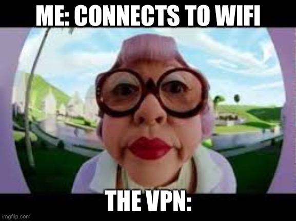 Babysitter in Cat in the hat | ME: CONNECTS TO WIFI; THE VPN: | image tagged in babysitter in cat in the hat | made w/ Imgflip meme maker