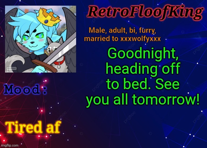 'night! | Goodnight, heading off to bed. See you all tomorrow! Tired af | image tagged in retrofloofking official announcement template | made w/ Imgflip meme maker