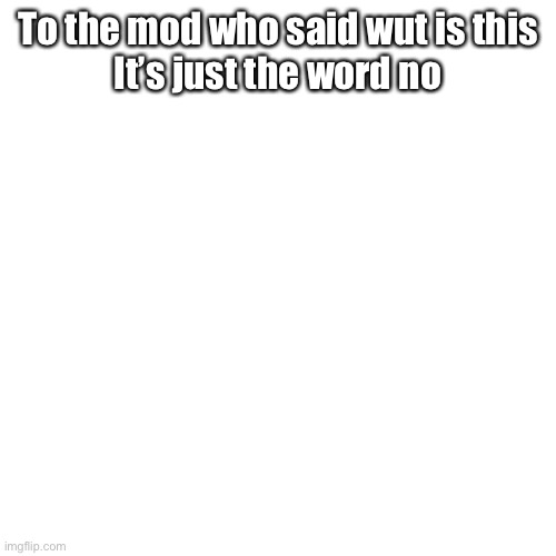 Blank Transparent Square | To the mod who said wut is this
It’s just the word no | image tagged in memes,blank transparent square | made w/ Imgflip meme maker