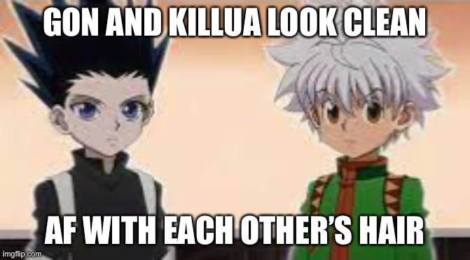 Clean | GON AND KILLUA LOOK CLEAN; AF WITH EACH OTHER’S HAIR | image tagged in clean,hxh | made w/ Imgflip meme maker