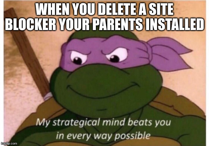 would you do this? | WHEN YOU DELETE A SITE BLOCKER YOUR PARENTS INSTALLED | image tagged in my strategical mind beats you | made w/ Imgflip meme maker