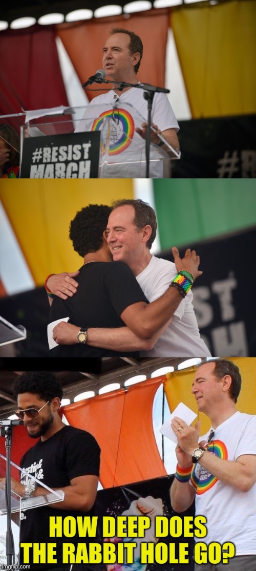 Two dirty rotten, lying leftists share a hug… | image tagged in jussie smollett,adam schiff,lying leftists | made w/ Imgflip meme maker