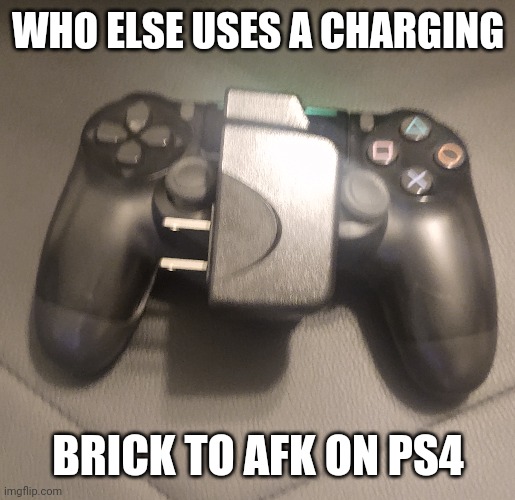 Does anyone else do this? | WHO ELSE USES A CHARGING; BRICK TO AFK ON PS4 | image tagged in ps4,afk,charging brick,ps4 afk charging brick | made w/ Imgflip meme maker