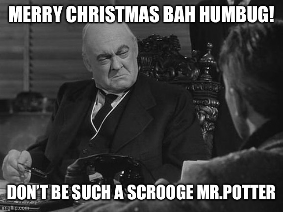 V | MERRY CHRISTMAS BAH HUMBUG! DON’T BE SUCH A SCROOGE MR.POTTER | image tagged in x all the y | made w/ Imgflip meme maker