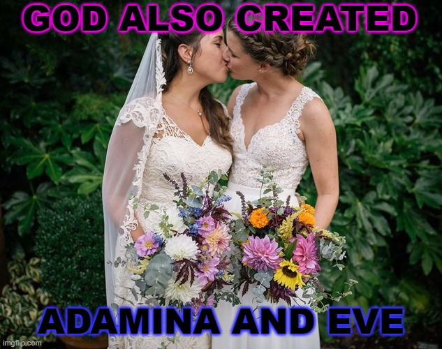 God also created Adamina and Eve | GOD ALSO CREATED; ADAMINA AND EVE | image tagged in lesbian | made w/ Imgflip meme maker