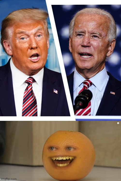 Orange Man Bad? | image tagged in annoying orange,brandon,let's go brandon,biden,trump,gop | made w/ Imgflip meme maker