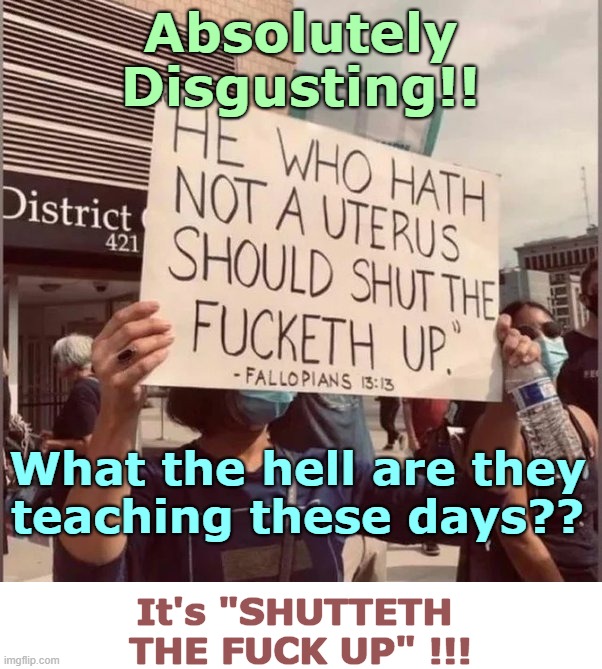 WHAT THE HELL ARE THEY TEACHING?? | Absolutely
Disgusting!! What the hell are they
teaching these days?? It's "SHUTTETH 
THE FUCK UP" !!! | image tagged in grammar nazi,school,rick75230 | made w/ Imgflip meme maker