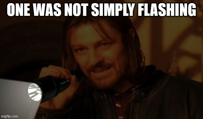 Boromir Flashlight | ONE WAS NOT SIMPLY FLASHING | image tagged in boromir flashlight | made w/ Imgflip meme maker