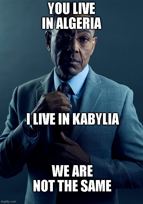 algeria | YOU LIVE IN ALGERIA; I LIVE IN KABYLIA; WE ARE NOT THE SAME | image tagged in gus fring we are not the same | made w/ Imgflip meme maker