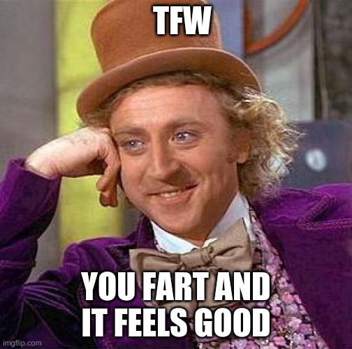 Creepy Condescending Wonka Meme | TFW; YOU FART AND IT FEELS GOOD | image tagged in memes,creepy condescending wonka | made w/ Imgflip meme maker