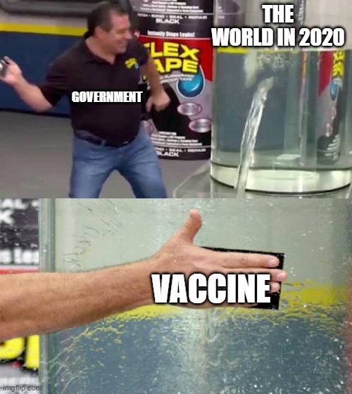 government helping people | THE WORLD IN 2020; GOVERNMENT; VACCINE | image tagged in flex tape | made w/ Imgflip meme maker