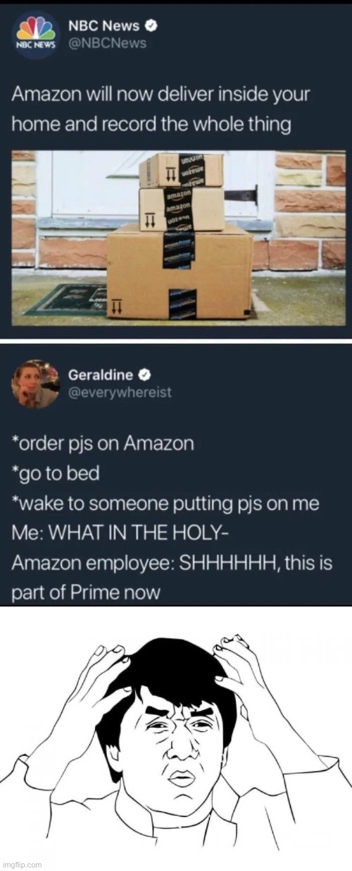 Why Amazon, Why | image tagged in memes,jackie chan wtf,amazon,twitter,ryan reynolds,yeet | made w/ Imgflip meme maker