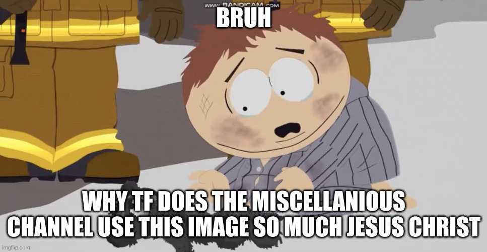 like go get other ideas, stupid | BRUH; WHY TF DOES THE MISCELLANIOUS CHANNEL USE THIS IMAGE SO MUCH JESUS CHRIST | made w/ Imgflip meme maker