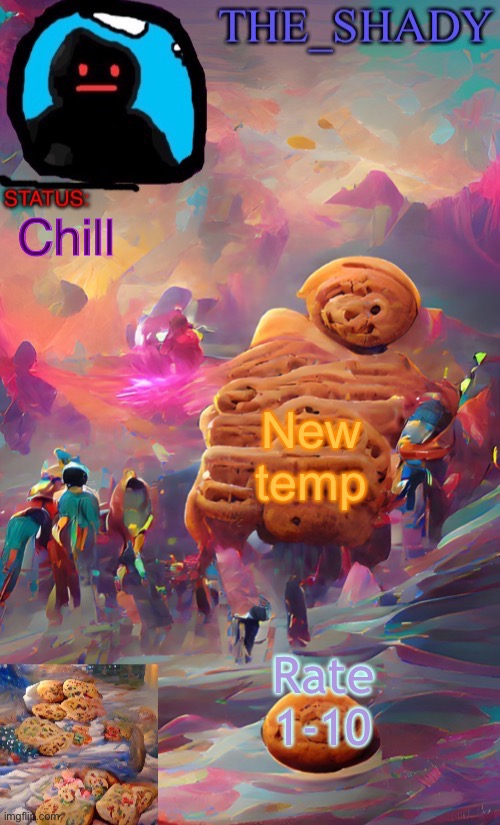 The_shady wombo art cookie temp | Chill; New temp; Rate 1-10 | image tagged in the_shady wombo art cookie temp | made w/ Imgflip meme maker