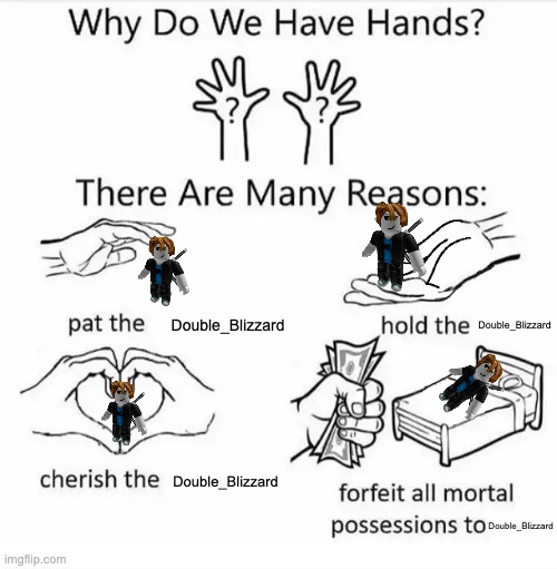 Double_BLizzard is the reason why we have hands | Double_Blizzard; Double_Blizzard; Double_Blizzard; Double_Blizzard | image tagged in why do we have hands all blank,roblox meme,roblox | made w/ Imgflip meme maker