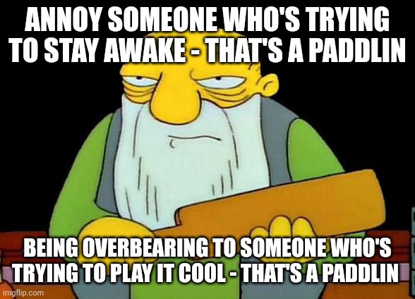 I'm laying down the law here so deal with it | ANNOY SOMEONE WHO'S TRYING TO STAY AWAKE - THAT'S A PADDLIN; BEING OVERBEARING TO SOMEONE WHO'S TRYING TO PLAY IT COOL - THAT'S A PADDLIN | image tagged in memes,that's a paddlin',savage memes,deal with it | made w/ Imgflip meme maker