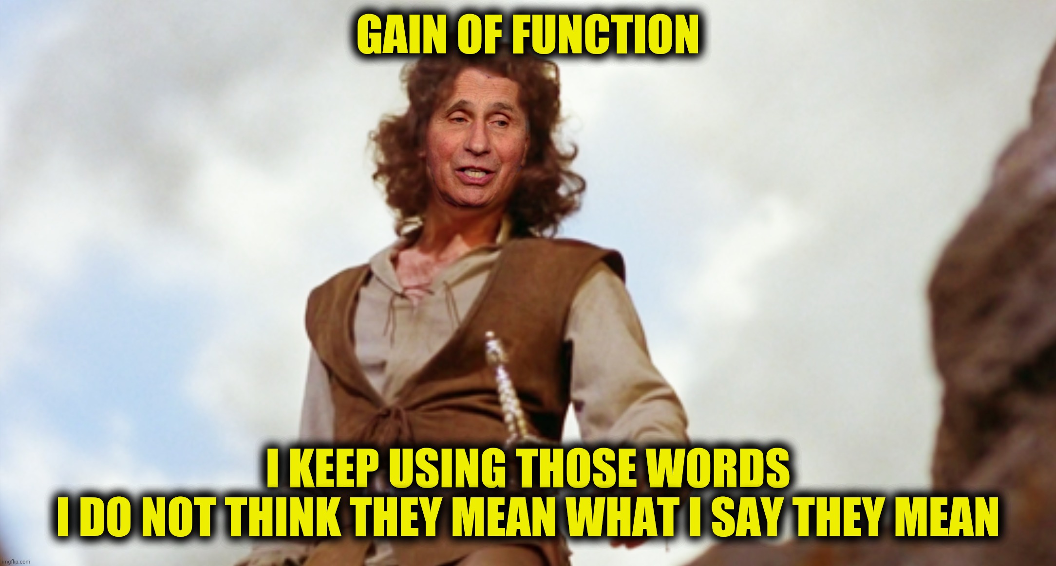 Bad Photoshop Sunday presents:  The Princess Fraud |  GAIN OF FUNCTION; I KEEP USING THOSE WORDS
I DO NOT THINK THEY MEAN WHAT I SAY THEY MEAN | image tagged in bad photoshop sunday,anthony fauci,inigo montoya,gain of function,the princess bride | made w/ Imgflip meme maker